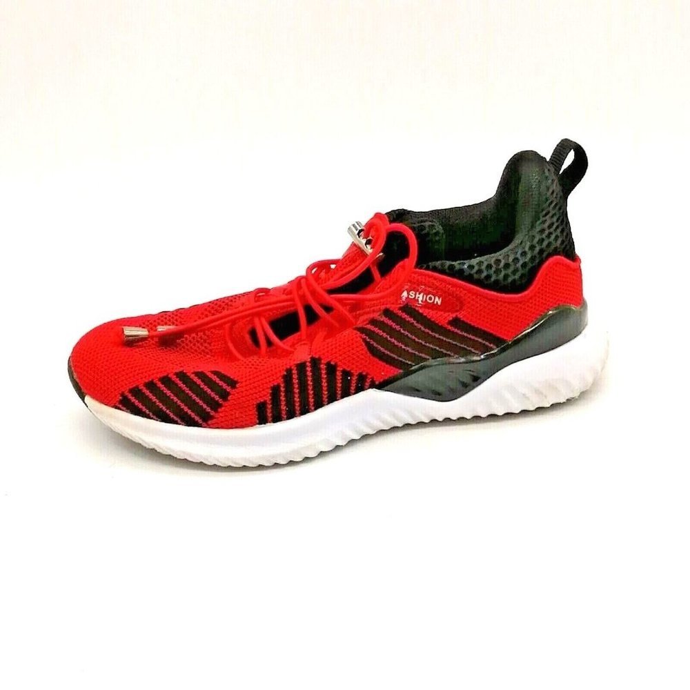 Ashion Kids Unisex Sneaker‎ Red Black Bungee Lace Up w/Toggle Flat Heel EUR 33